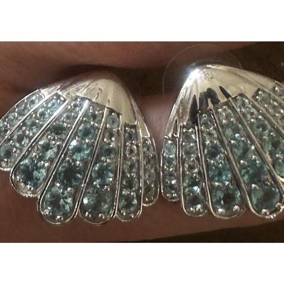 925 Sterling Silver Blue Apatite Seashell Large Stud Earrings